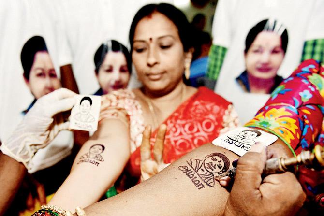 Over 1,000 tattoo Jayalalithaa's name on her 68th birthday