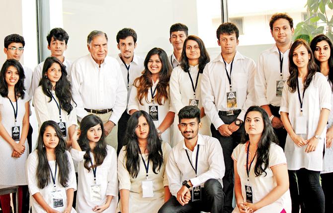 Ratan Tata with volunteers of project Motopaws