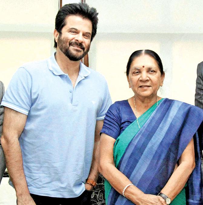 Anil Kapoor with Gujarat Chief Minister Anandiben Patel at the chief minister