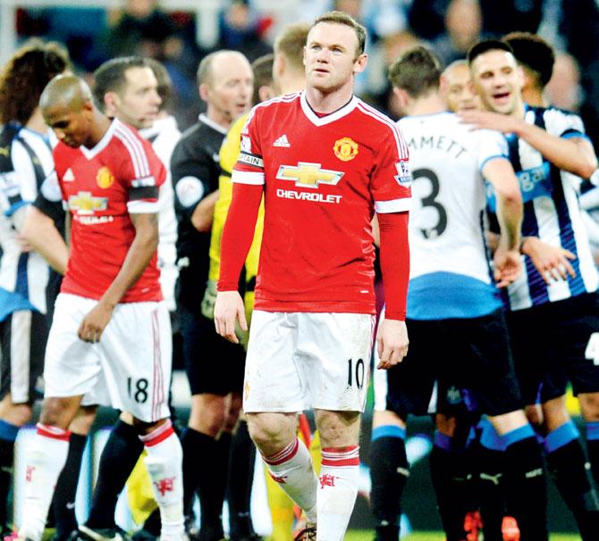 A disappointed Man United striker Wayne Rooney after the 3-3 draw against Newcastle in an EPL tie at St James