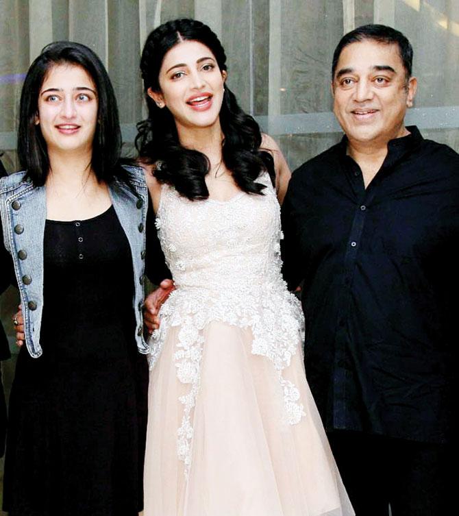 Shruti Haasan with sister Akshara and father Kamal Haasan