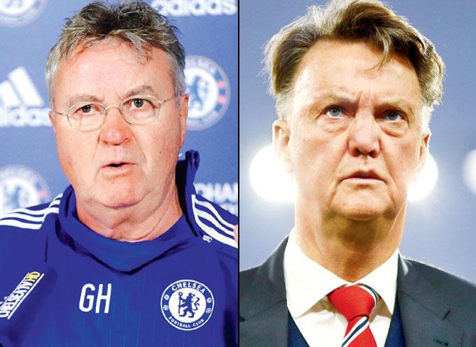 Chelsea manager Guss Hiddink and Man Utd manager Louis van Gaal