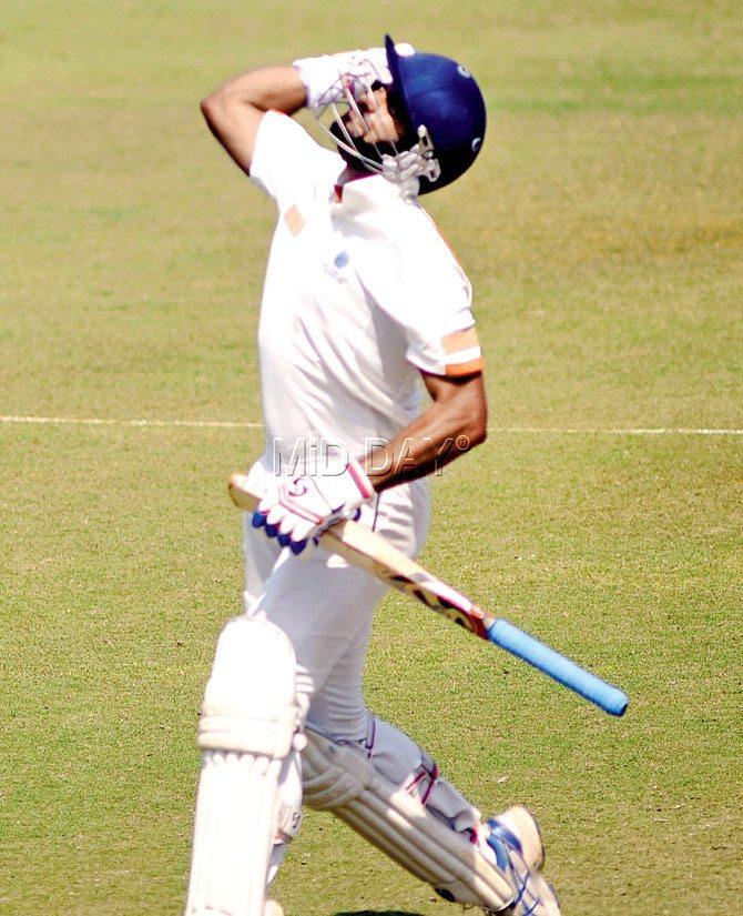Harpreet Singh celebrates his century against Bengal on Saturday. Pic/Atul Kamble