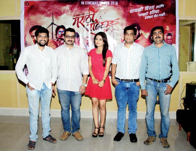 Filmmaker Aavdhoot Kadam (left) with the cast of Marathi Tigers