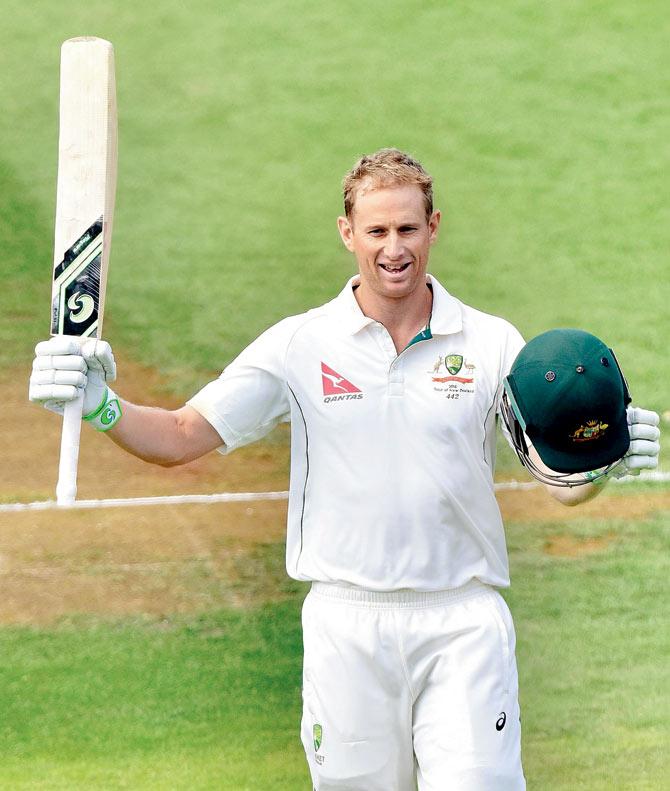 Adam Voges celebrates his 200 against NZ yesterday. PIC/AFP