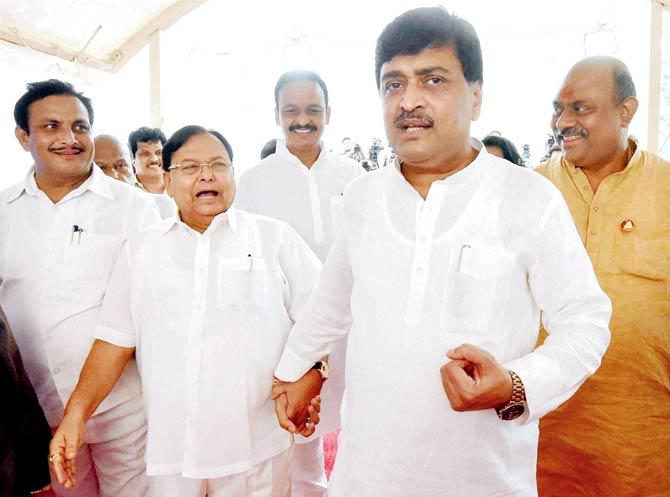 Maharashtra Congress chief Ashok Chavan along with other party leaders. File pic