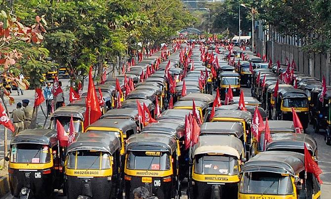 The auto union will carry out their protests against the move till March 5, outside the Andheri, Wadala and Borivali RTOs. File pic for representation