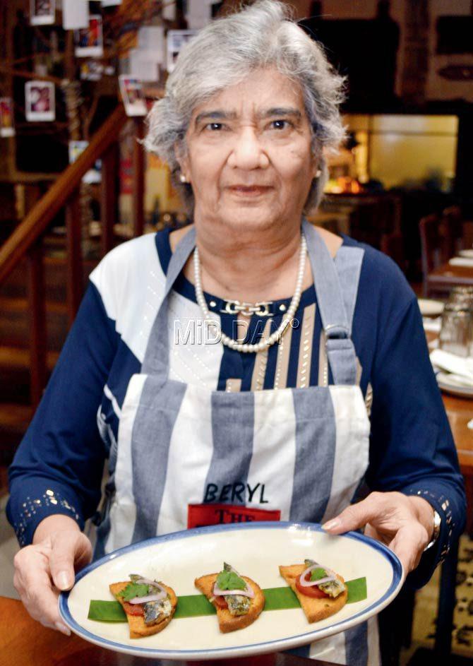 Beryl Cardoz with Pressure Cooked Sardines On Toast (with tomato, onion, coriander, nimbu). Pic/Datta Kumbhar