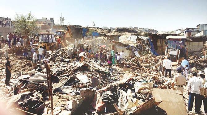 Suspecting that those living in these shanties lit the fire, the civic body decided to take action against the illegal encroachments