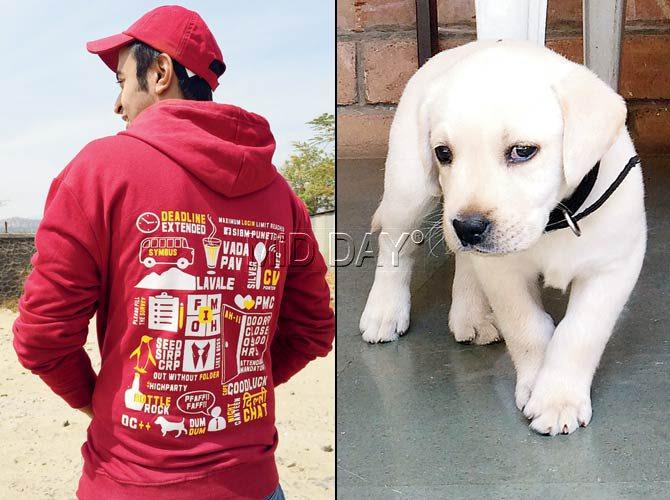 Dum dum, the stray campus pup who passed away, has been commemorated on the university’s student design project, including this varsity jacket; Pound hangs around the boys’ hostel on the Lavale campus