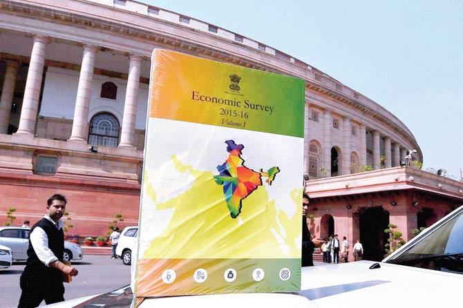 The Economic Survey 2016 which was tabled in Parliament in New Delhi during the Budget session. Pic/PTI