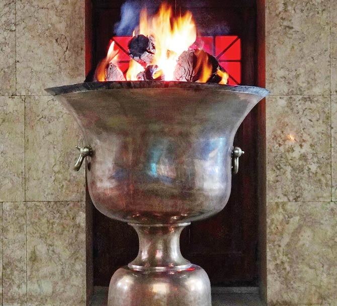 Like at this fire temple in Yazd, Central Iran, the eternal flame burns at all fire temples 24/7. Pic for representation only; Courtesy: Adam Jones/Creative Commons