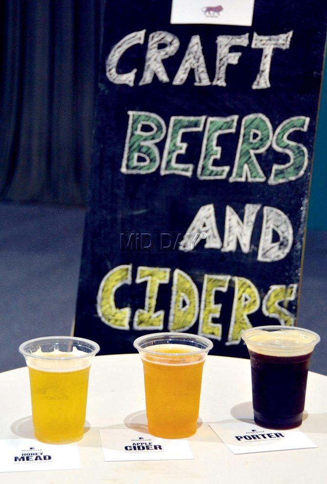 (From left) Honey Mead, Apple Cider and Coffee Porter.  