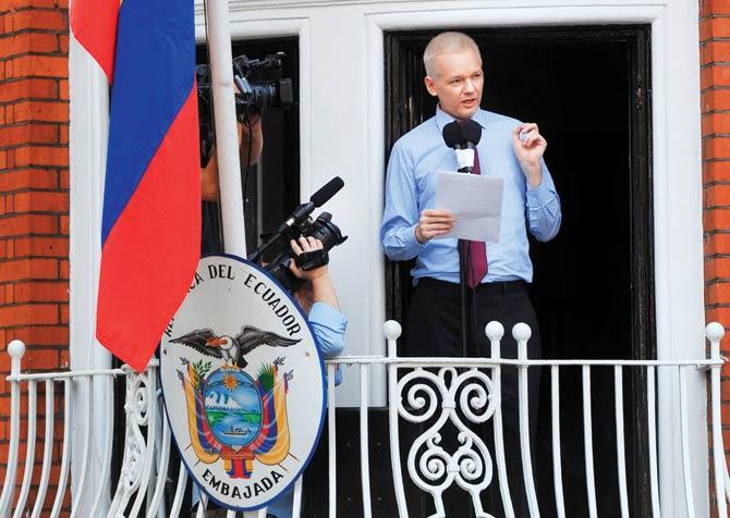 This file photo taken on August 19, 2012, shows Wikileaks founder Julian Assange addressing the media and his supporters from the balcony of the Ecuadorian Embassy in London. Pic/AFP
