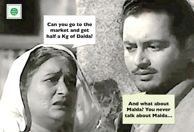 This meme was a fan (S. Anis) contribution to the team of Just Savarna Things (JST). Neither Guru Dutt nor Pyaasa (the still is from the movie) had anything to do with the recent violence in Malda. The page uses this grab from the classic to comment on how the Malda incident would be brought up to brush aside any other issue. The members of JST say that after the incident, whenever they would bring up caste issues, they were criticised for not talking about Malda. Pic courtesy/ Just Savarna Things 