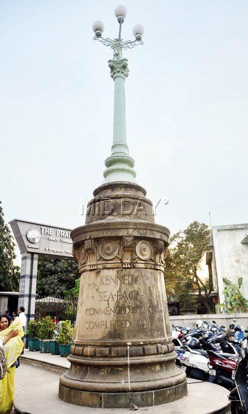 A pillar at Chowpatty carries an engraving that marks December 18, 1915, as the date when work on Kennedy Sea Face began