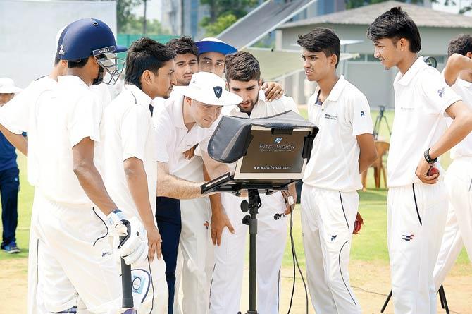 Young cricketers try out Pitch Vision’s technology in a training camp in New Delhi