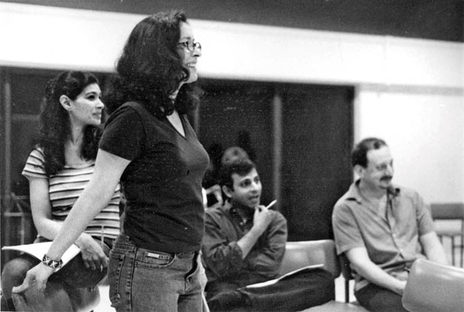 Shernaz Patel with the rest the cast at rehearsals in 2002