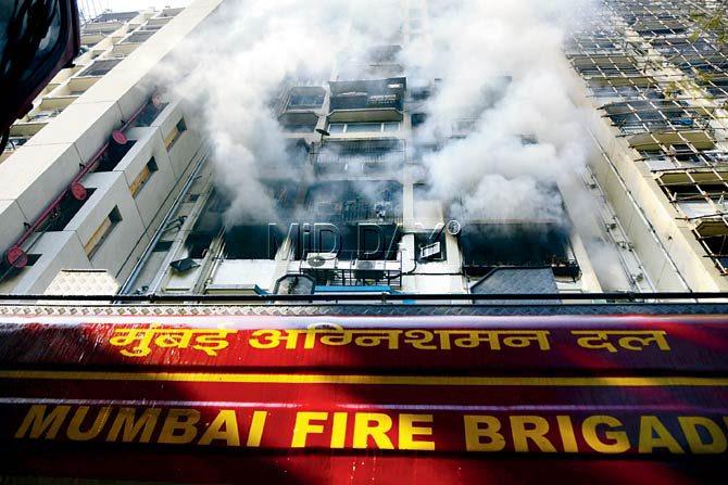 Tirupati Towers in Mahalaxmi caught fire at 3.25 pm on Saturday