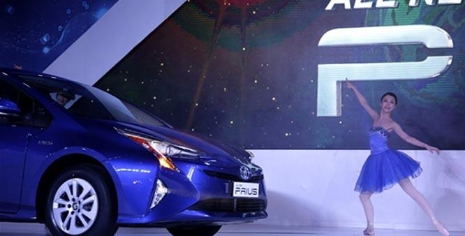 The revamped Toyota Prius at the Auto Expo