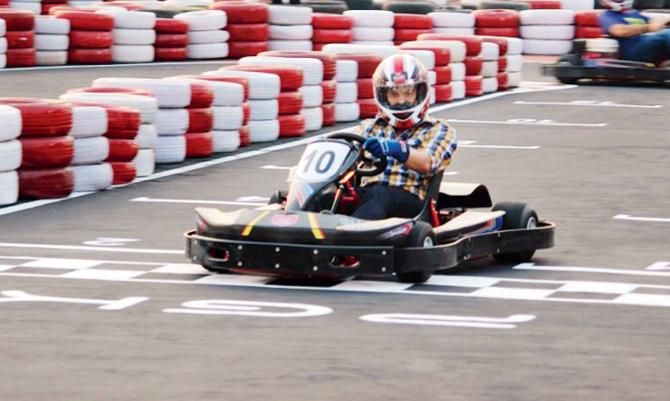 A guest tries out sky karting