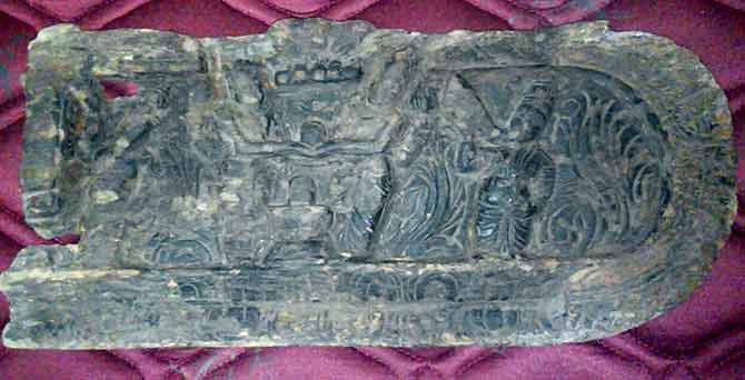 a wooden carving recovered from a demolished temple, on sale by Robin Rothmans, from Kollam in Kerala