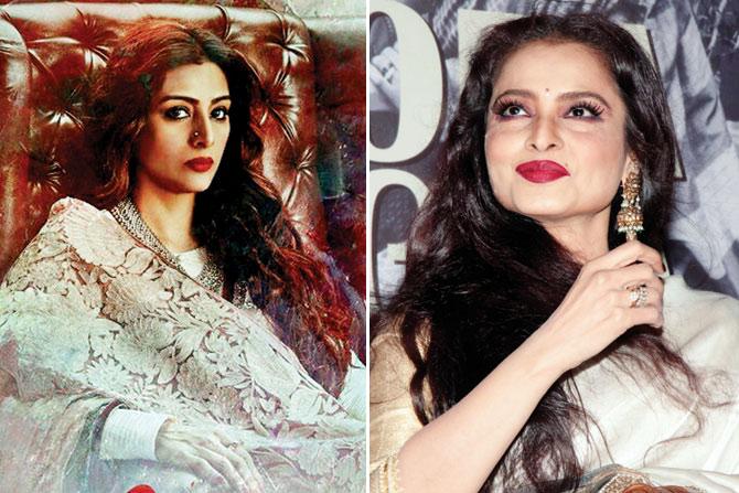 Tabu in the film poster and Rekha (right) 