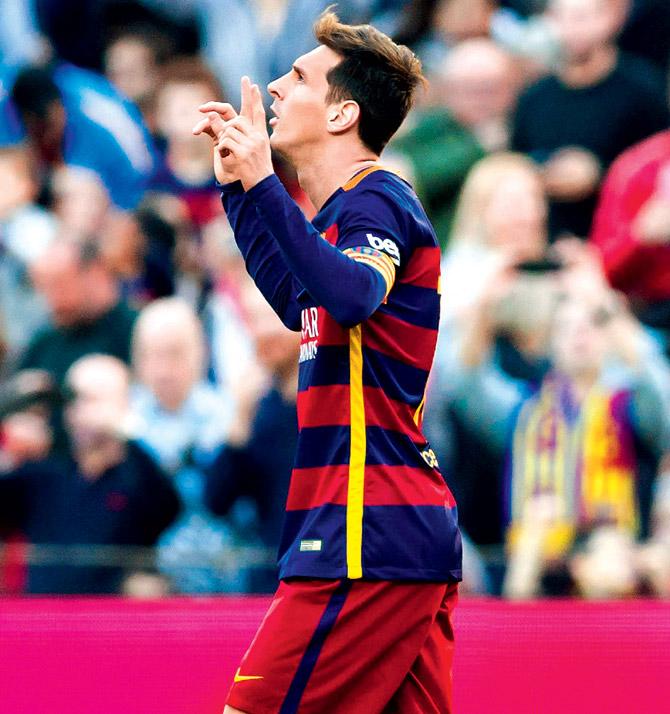 Lionel Messi celebrates a goal against Granada on Saturday. Pic/Getty Images