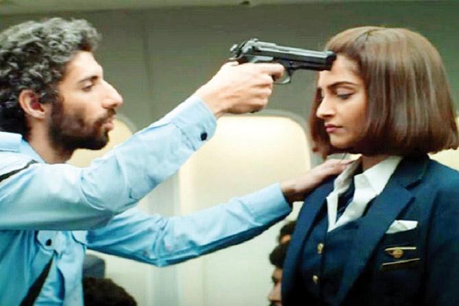 A still from the film and (inset) Neerja Bhanot 