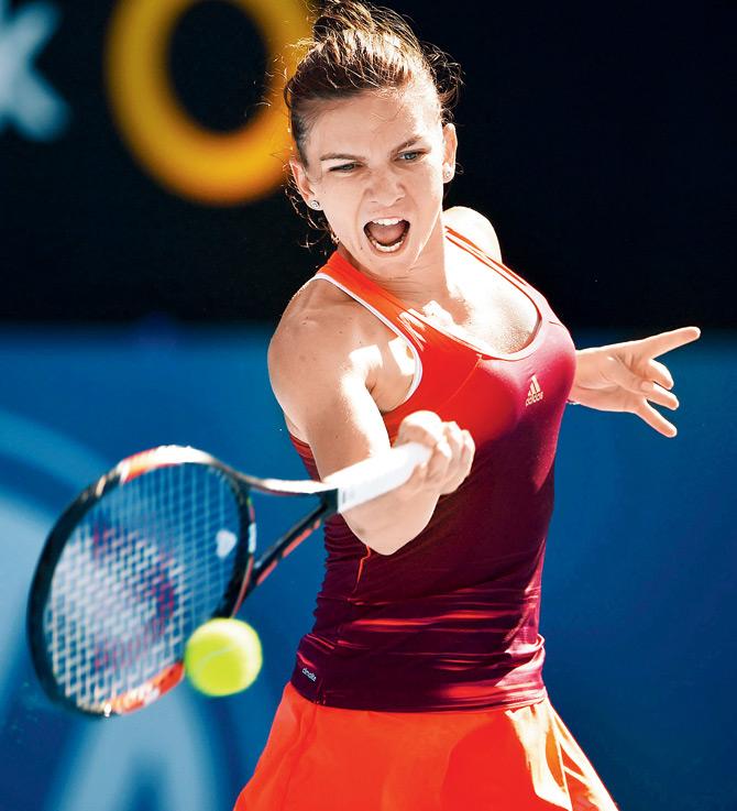 Romania’s Simona Halep returns to Karolina Pliskova during the Round 3 match in Sydney yesterday. PIC/AFP
