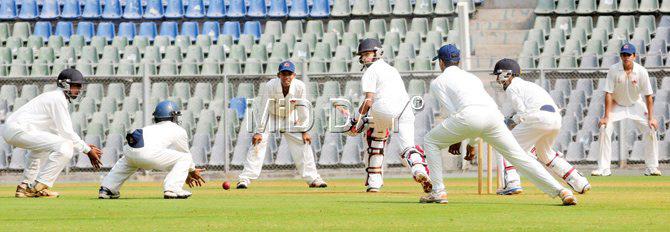 An U-14 West Zone championship match between Mumbai and Gujarat played at Wankhede Stadium in 2014. PIC/Mid-day Archives