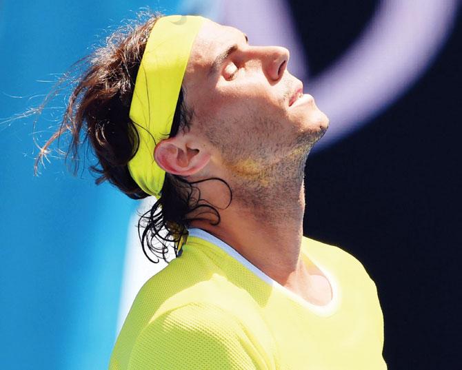 Rafael Nadal reacts during his Australian Open first round match against Fernando Verdasco