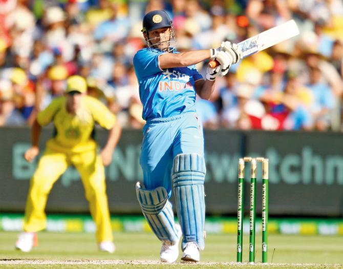 India skipper Mahendra Singh Dhoni en route his nine-ball 23 against Australia in Melbourne on Sunday. PIC/GETTY IMAGES