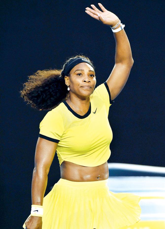 Serena Williams in her canary yellow dress at Australian Open. Pic/AFP