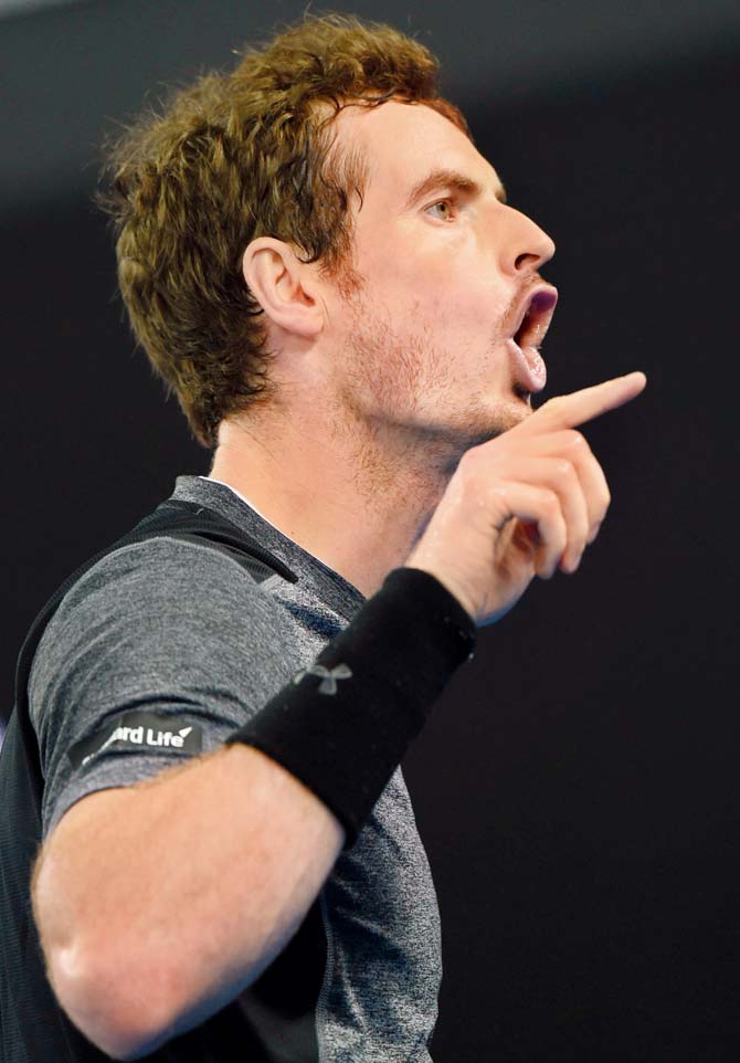 Andy Murray celebrates his 6-2, 3-6, 6-2, 6-2 win over Joao Sousa in Melbourne on Saturday 