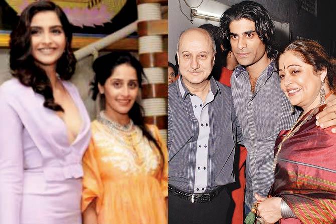 Priya Singh with Sonam Kapoor; (right) Sikander Kher with Anupam and Kirron Kher