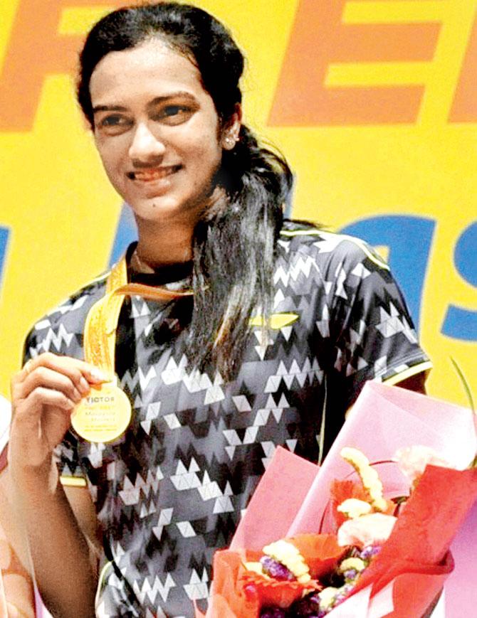 PV Sindhu with her medal in Penang, Malaysia yesterday. Pic/PTI
