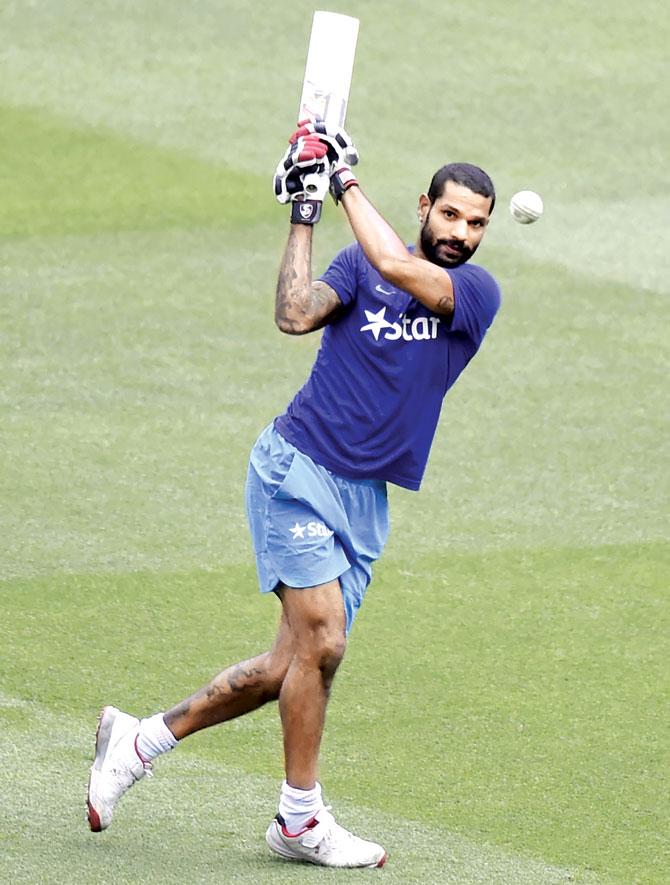 India opener Shikhar Dhawan during the practice session in Melbourne yesterday. Pic/AFP