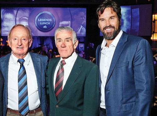 Three’s company:  Australian greats Rod Laver (left), Ken Rosewall and Pat Rafter at Melbourne Park on Saturday