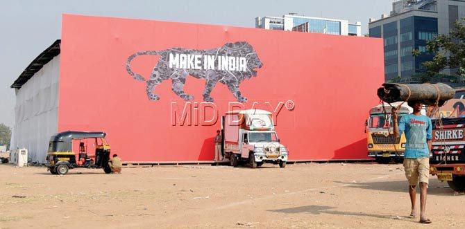At BKC, preparations are on for Make in India Week. PIC/SAMEER MARKANDE
