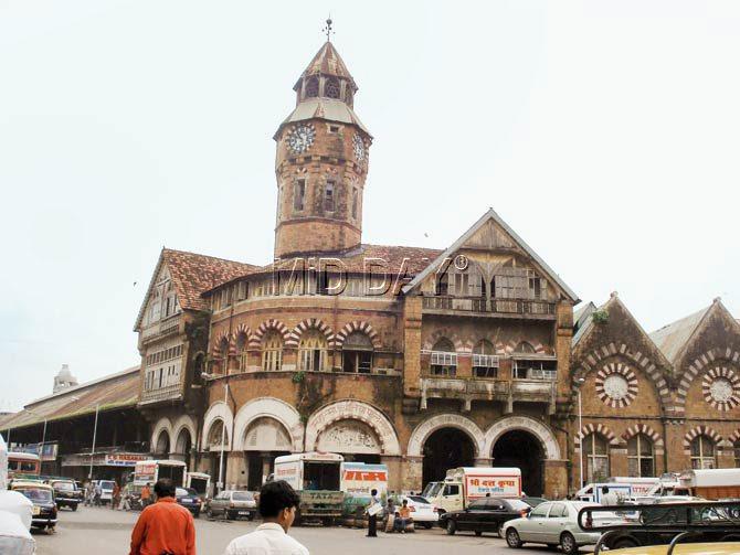 The facade of the heritage block of Crawford Market, before restoration