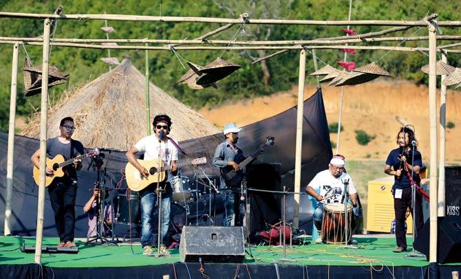 Imphal Talkies performing at an open-air gig in Shillong. Pics courtesy/Siddharth Haobijam