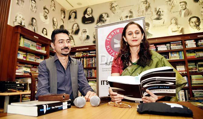 Kaiwan Mehta with Nancy Adajania at Kitab Khana in Fort. Pic/Shadab Khan