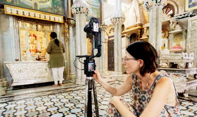 New media artist Sarah Kenderdine at work at Adishwarji Jain Temple