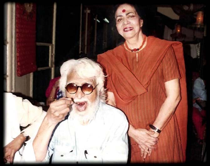 A photograph of MF Husain with Usha Khanna that is part of the documentary