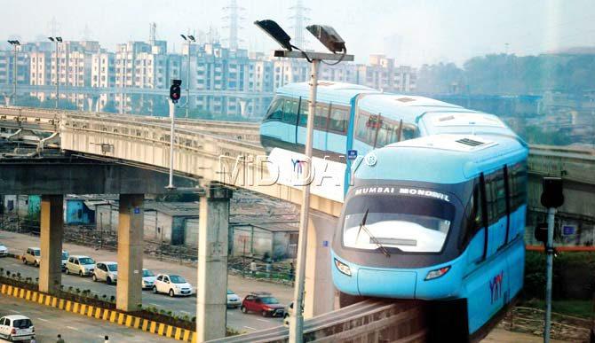 By the end of this month, you will likely see trial runs being completed on the Monorail’s final stretch between Wadala and Jacob Circle. Pic/Bipin Kokate