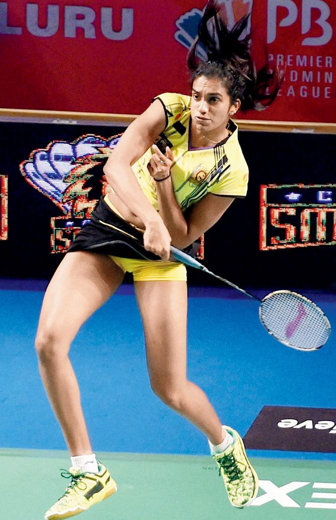 Chennai’s PV Sindhu in action yesterday. Pic/PTI