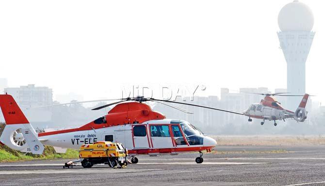 Pawan Hans helicopters at the Juhu aerodrome. Pics/Nimesh Dave