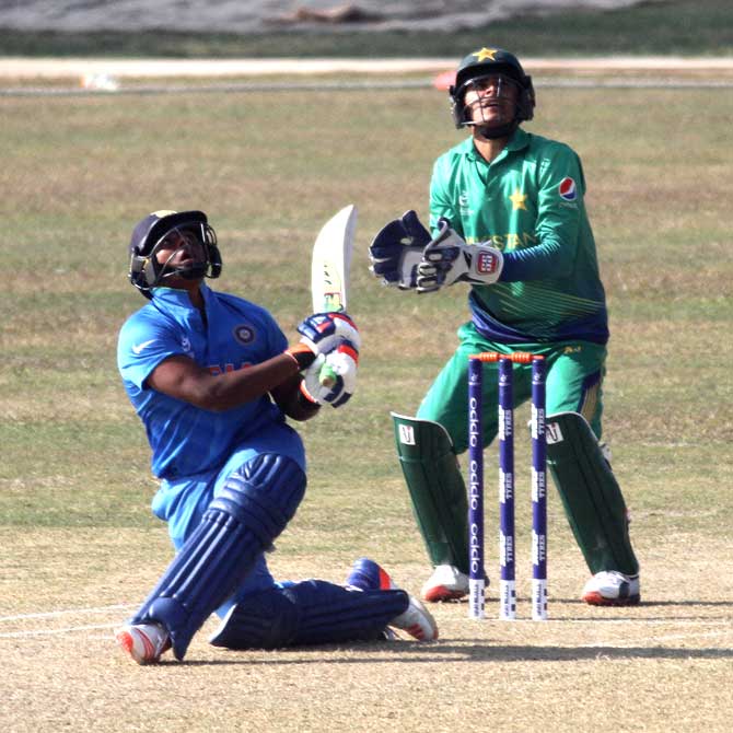 Sarfaraz Khan during his match-winning knock against Pakistan