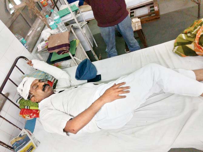 Sharnappa Bhandari has bruises all over his body and has sustained head injuries and fractured his left hand